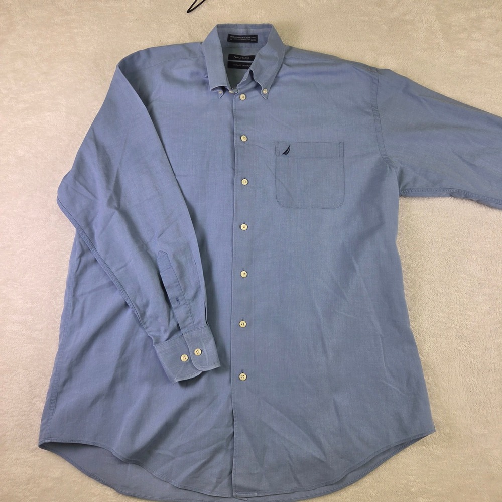 Nautica Mens Vintage Oxford Blue Button Down Shirt Long Sleeve Cotton 16 32/33